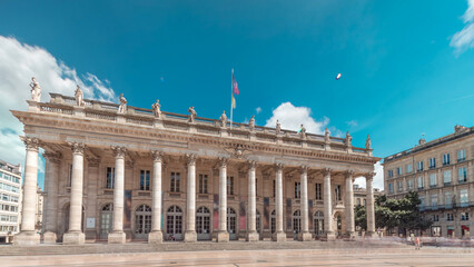 Obraz premium Grand Theatre de Bordeaux timelapse hyperlapse in France, home to the Opera National