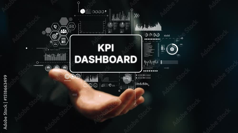 Poster dynamic kpi dashboard concept with visual data analytics and business metrics displayed on a modern 