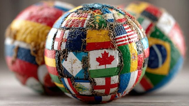 Diverse flags on a spherical object showcasing global unity and cultural diversity