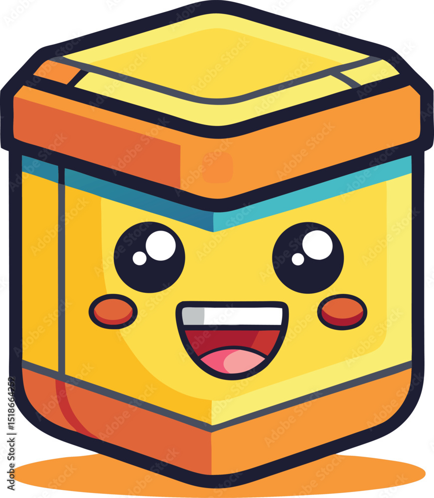Poster cheerful animated box illustration with smiling face on a transparent background