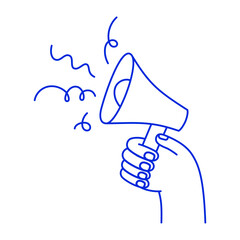Vector simple linear illustrations, hand and gesture, hand drawn illustration, hand holding megaphone, advertising and marketing concept, announcement