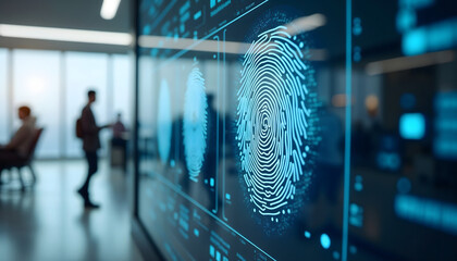 Digital fingerprint identification displayed on a screen in an office 