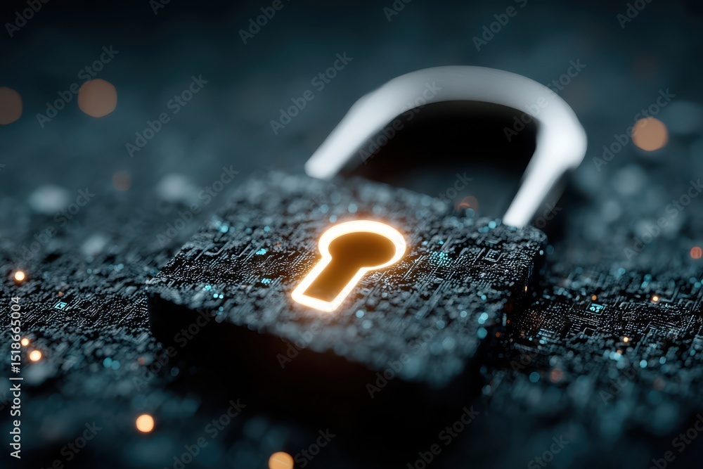 Aufkleber glowing digital lock symbolizing cybersecurity and data protection in dark background