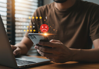 Customer experience feedback online review rating concept negative feedback bad review one star rating mobile
