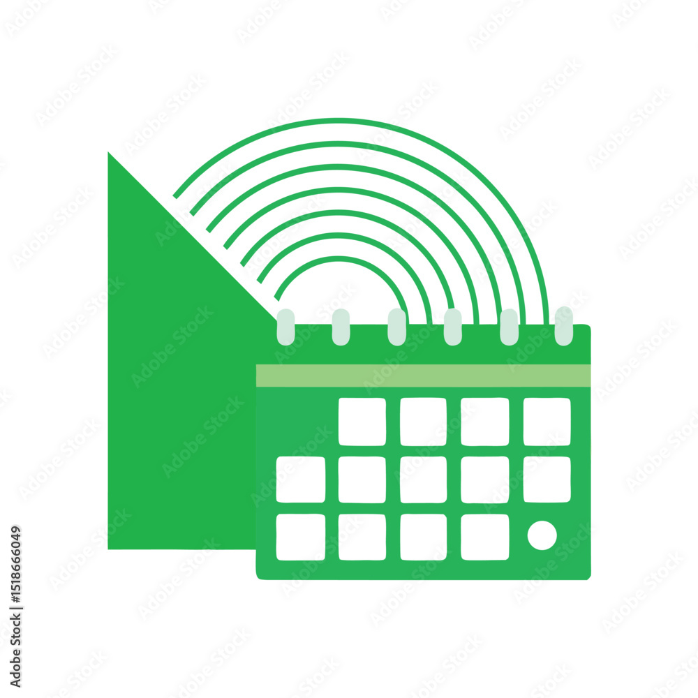 Poster green calendar icon with abstract shapes and transparent background for design