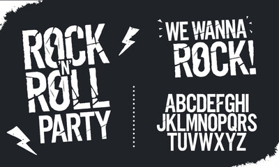 Highly Detailed Distressed Grunge Rock and Roll Party Typography and Font Set for Music Events and Promotions