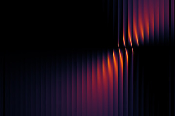 Yellow-pink-purple glass pattern on a black background with ribbed effects and refractions. Fractal-style illumination creates a sense of depth and motion.