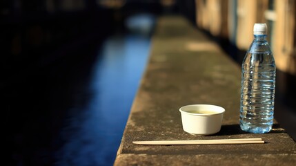 Soup and Water Left on a Ledge in Early Morning Light as a Gesture of Kindness