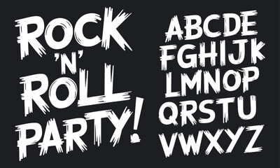 Highly Detailed Brush Stroke Rock and Roll Party Typography and Font Set for Music Events and Promotions with Rough Edges
