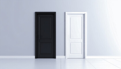 A Black and a White Door Set into a Pale Grey Wall Creating a Clean and Balanced Visual Contrast