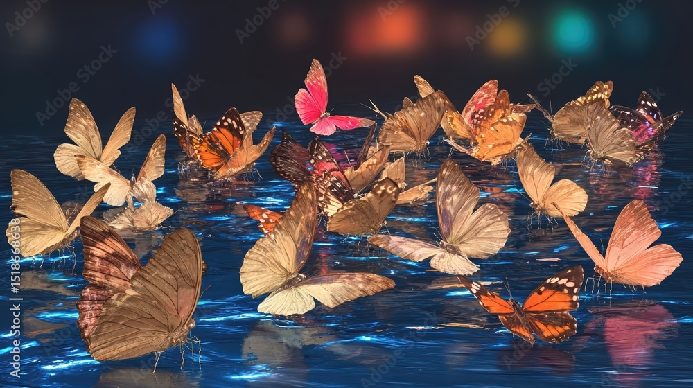Aufkleber holographic butterflies dance over shimmering water in a mesmerizing display of color