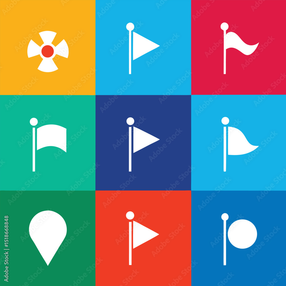 Poster simple minimalist icons collection with various flag and location graphic designs