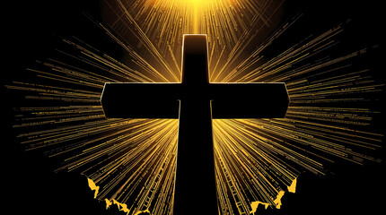 Minimalist cross, high-angle perspective, warm golden glow, radiant and luxurious, looking down, elevated viewpoint.