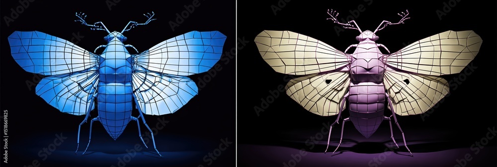Poster Holographic Insect Transforms in a Captivating Display of Light and Color at an Art Exhibition