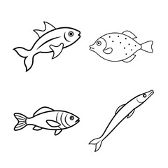 line art of a sea fish bundle design