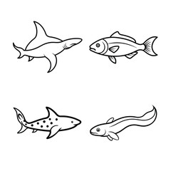 line art of a sea fish bundle design