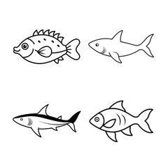 line art of a sea fish bundle design
