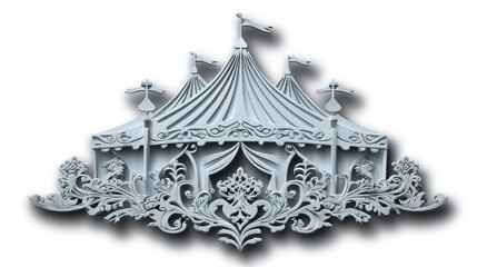 Intricate Circus Tent Design with Ornate Floral Patterns and Festive Flags for Celebration Them