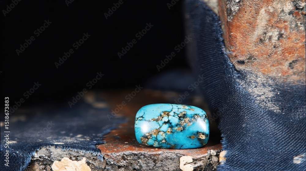 Poster vibrant turquoise gemstone on a textured surface highlighting its colors and patterns