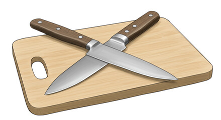 Isolated Two Knives on Cutting Board