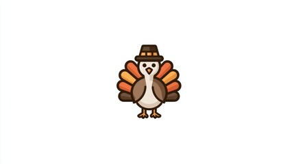 Obraz premium Thanksgiving Turkey Wearing Festive Hat Holiday Illustration Cute Bird Design for Greeting Ca