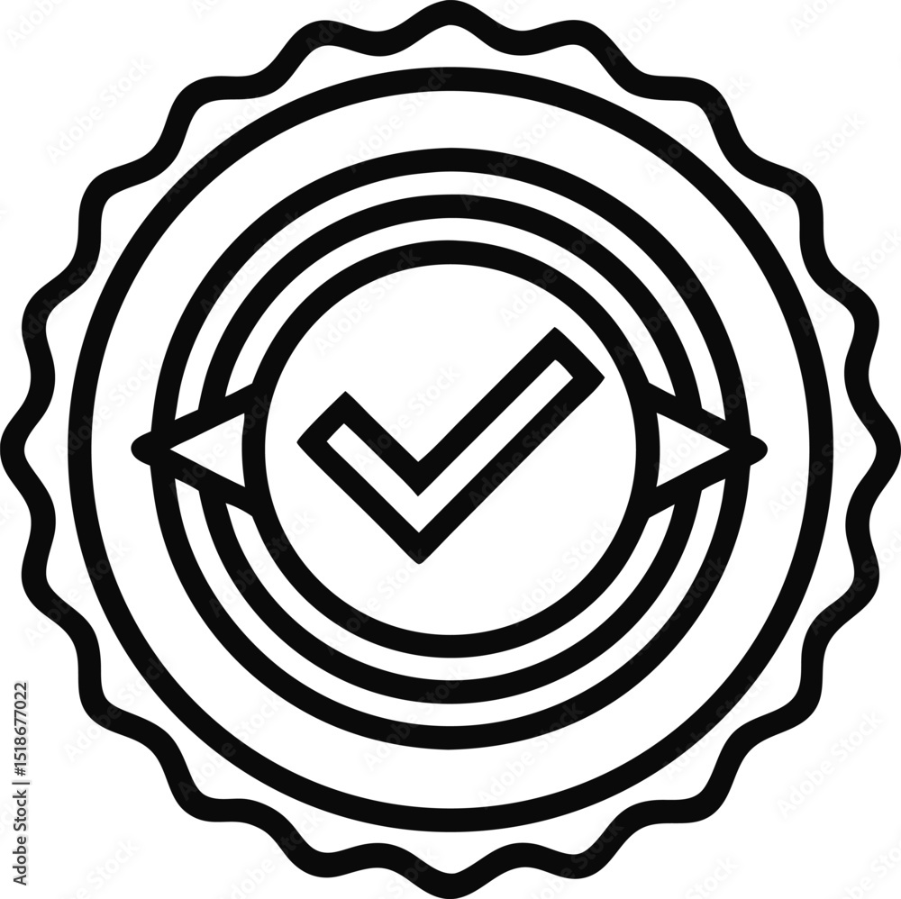 Poster abstract circular seal silhouette design with check mark symbol in minimalist style