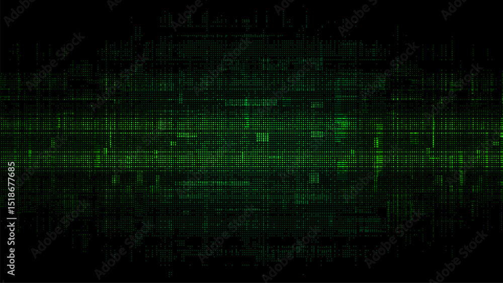 Poster Abstract digital background with a green glitch pixel texture. black backdrop. binary code. data transfer concept. vector illustration. and technology concept. tech or cyber design.