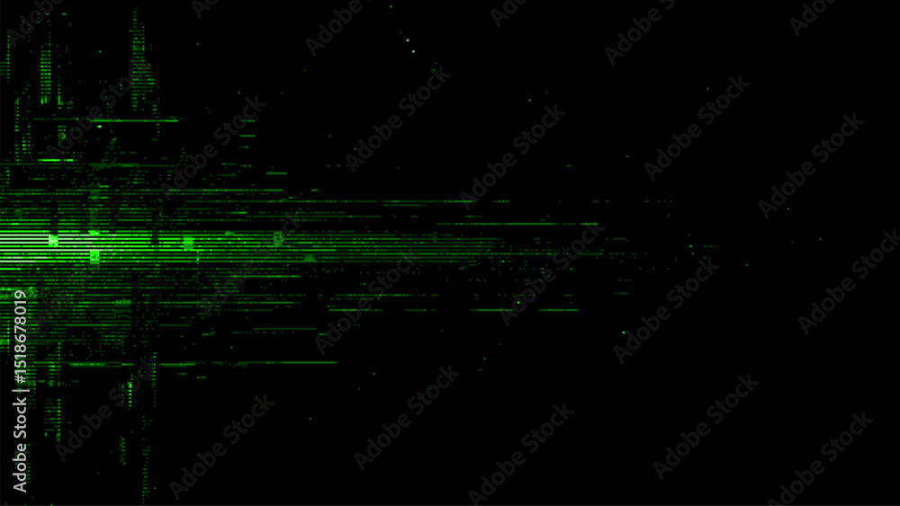 Poster abstract green digital glitch lines on a black background. vector illustration. cyberpunk style. gli
