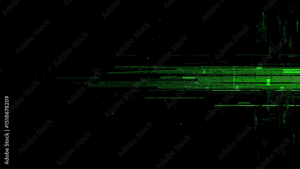 Poster Abstract green digital glitch lines on a black background. vector illustration. cyberpunk style. Glitchy pixel art. futuristic technology concept. cyber network data stream. 