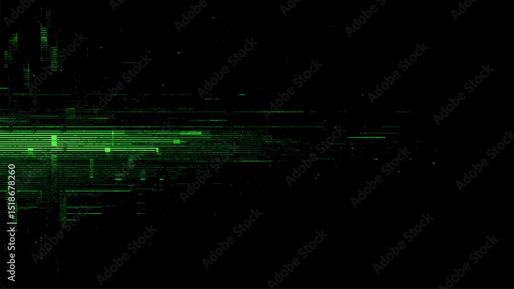 Aufkleber Abstract green digital glitch lines on a black background. vector illustration. cyberpunk style. Glitchy pixel art. futuristic technology concept. cyber network data stream. 