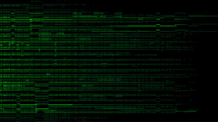 Abstract digital background with a green glitch pixel texture. black backdrop. binary code. data transfer concept. vector illustration. and technology concept. tech or cyber design.