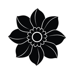 delicate anemone flower icon with a dark center and smooth petals silhouette vector illustration on white background