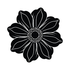 delicate anemone flower icon with a dark center and smooth petals silhouette vector illustration on white background