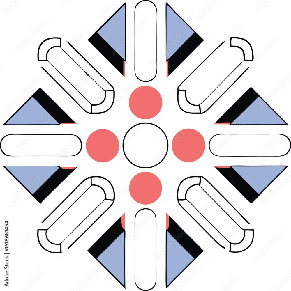Poster abstract geometric design with symmetrical elements in pastel colors and transparency