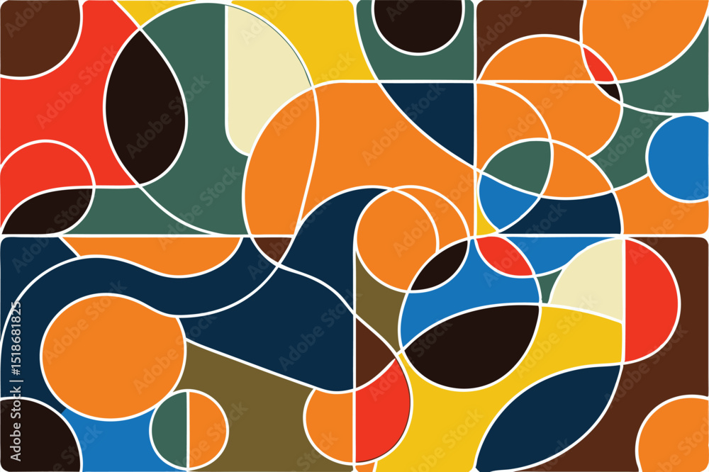 Poster abstract geometric mosaic artwork with colorful circular and angular shapes