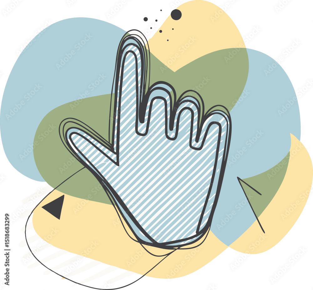 Poster abstract hand gesturing click on a background of organic geometric shapes