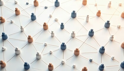 Illustration depicts abstract network, connected humans. AI-driven platform for clinical trials recruitment, data analysis. Collaboration, innovation, research, strategy, solution for healthcare tech.