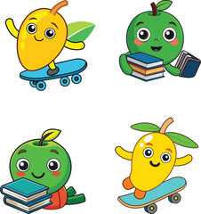 Fototapeta premium Kawaii Fruit Cartoon Set Cute Character Style Vector Icons for Kids and Stickers new 2025 trendy unique 