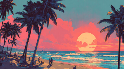 vibrant sunny beach illustration