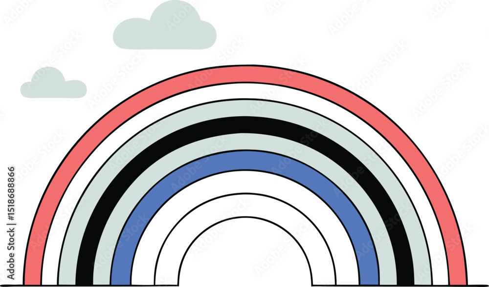 Poster colorful flat rainbow design with clouds on a transparent background for creative projects