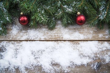 Christmas decoration on wooden background.