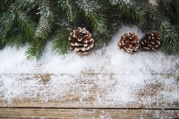 Christmas decoration on wooden background.