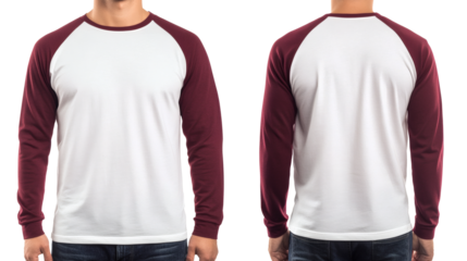 White and Maroon Raglan Mockup White and Maroon Long Sleeve T-Shirt Template for Design Presentations