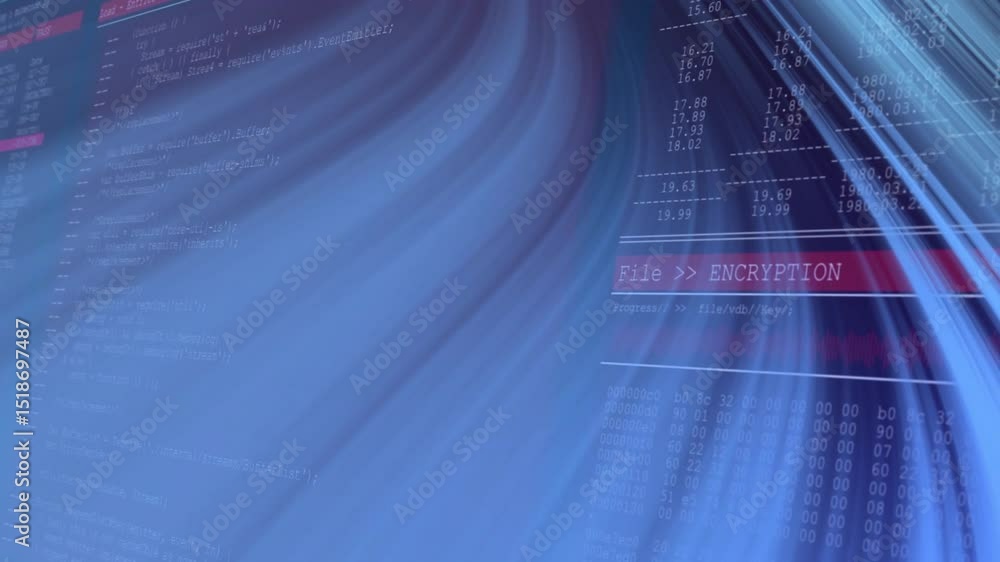 Aufkleber abstract blue wave moving revealing ui with red file encryption banner emerging code encrypting