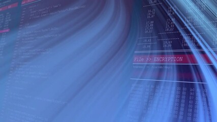 Abstract blue wave moving revealing UI with red File  ENCRYPTION banner emerging code encrypting - Powered by Adobe