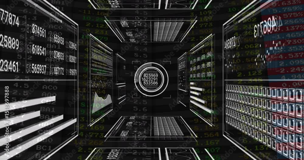 Aufkleber empty tunnel starting data panels fading and central circle updating numeric readouts for analytics