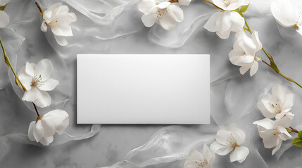 A stylish greeting card with elegant design elements displayed against a solid gray background.
