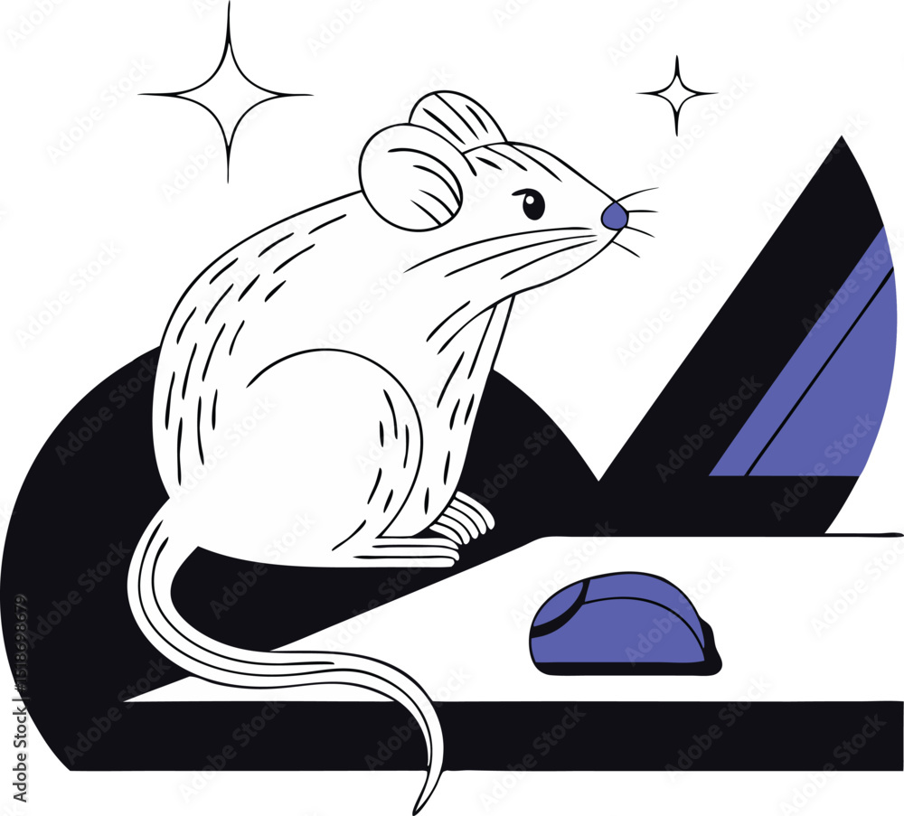 Poster stylized mouse illustration with computer mouse decorative design element