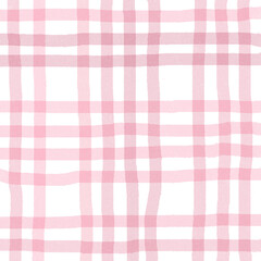 Pink Plaid Gingham Check Hand Drawn Background Pattern Overlay
