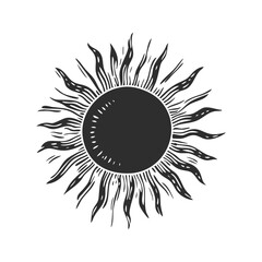 Sun With Stylized Rays Silhouette Illustration. Symbolizing Energy And Vitality. Isolated Vector Illustration